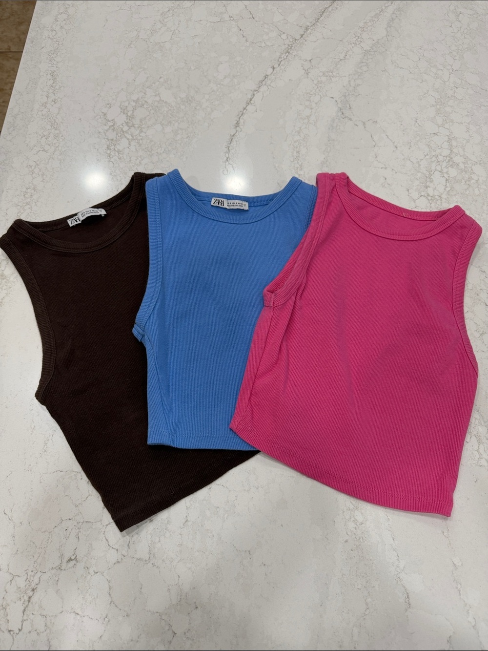 Zara Crop Tank Trio - Pink, Blue, Brown